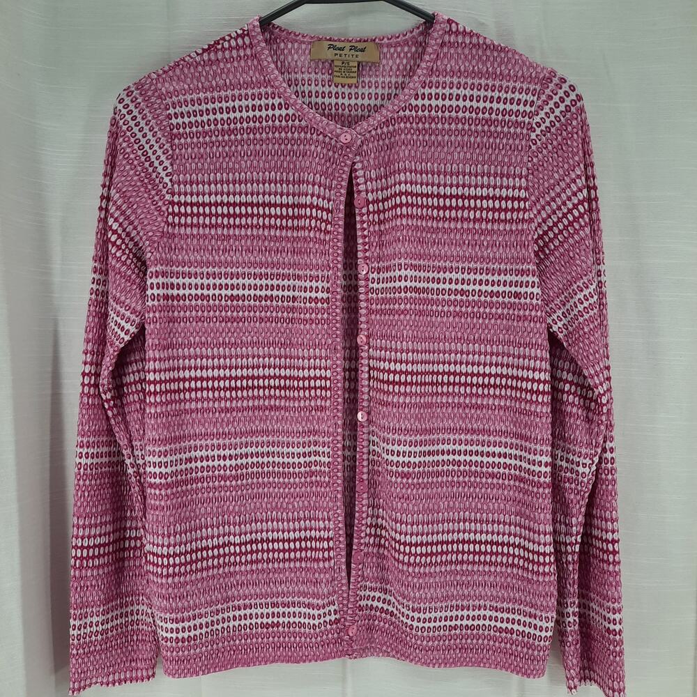 Pleat Pleat by Rafael Cardigan Style Long Sleeve Top Button-Down Sz Small Petite